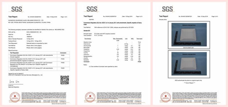 Le certificat SGS de la poudre de mélamine Huafu