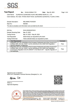 Certificat SGS 2023 Huafu Chemicals
